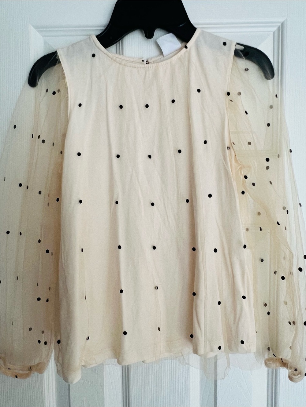 Zara Kids Polka Dot Tulle Lighweight Blouse Top Girls Cream Black 11-12Y 152cm